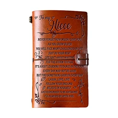 Image de MONLEYTA Élégant Carnet de Notes Artisanal en Cuir gravé Journal Message à la nièce