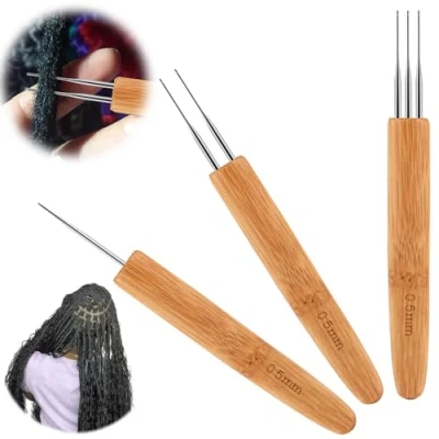 Image de Crochet Locks Cheveux Outil à Aiguilles Dreadlock pour 3 Pièces Dreadlocks Bambou 0.5mm Crochets Tresse DIY