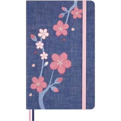 Image de Moleskine Carnet Sakura, à Lignes, Couverture Rigide en Tissu et Fermeture Élastique, avec Carte de Vœux Autocollants Thème, Format Large 13 x 21 cm