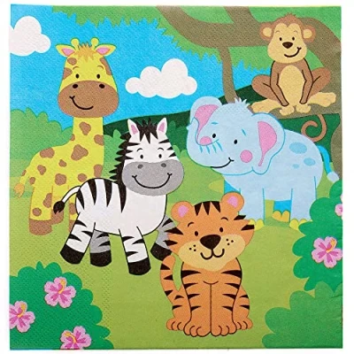Image de Baker Ross Serviette Table Enfant motif Animaux de la Jungle Lot 20, Decoration Anniversaire (FX103), Serviettes en Papier, Multicolore