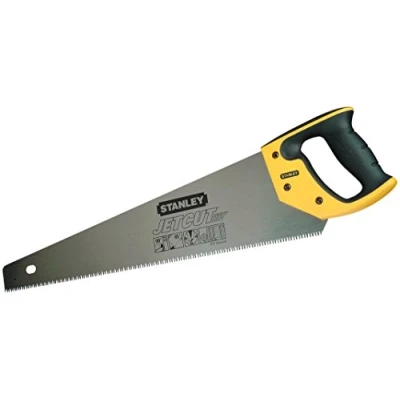 Image de Stanley 2 15 283 Scie Égoïne Jetcut 7dents/Pouce Fabriquée en France Coupe de Débit moyenne Section 450 mm Traitement Hardpoint Poignée Bi matière Tracage À 45 et 90