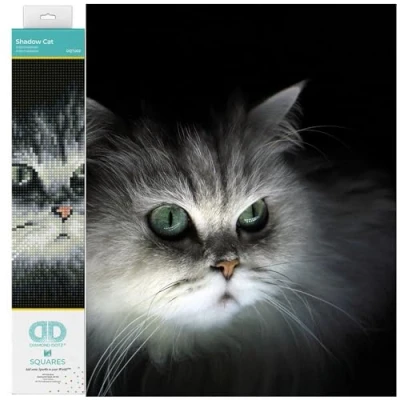 Image de DIAMOND DOTZ Chat Squares Shadow Cat, Environ 25 x 32 cm Peinture Diamant Scintillante à Faire soi même pour Enfants et Adultes, DQ7 Intermediate Kit