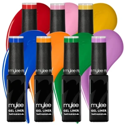 Image de Mylee Set de Vernis à ongles Liner Gel 7x7ml [Kaleidoscope Kit] avec pinceau pour Nail Art intégré Manucure et pédicure UV/LED, Usage professionnel domestique Application facile durable
