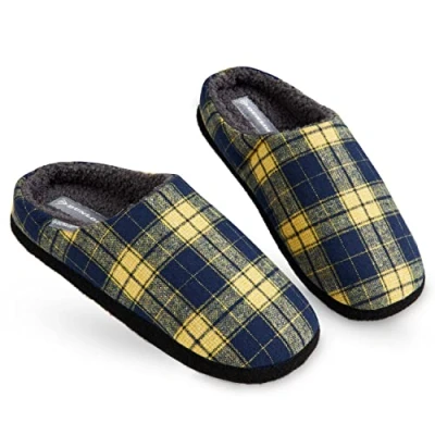 Image de DUNLOP Chaussons Homme Hiver Pantoufles Chaude Confortable Chausson Fourré Mémoire de Forme (Bleu/Moutarde, numeric_42)