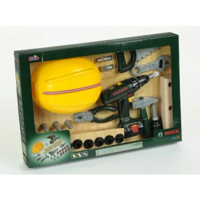 Image de Theo Klein 8418 Bosch Set Bricoleur 37 Pièces I Visseuse pour Enfants Avec Fonction Sonore et Lumineuse Outils Accessoires Établi Comme Marteau Scie Casque de Chantier Beaucoup Plus Encore ... Jouet Partir Trois ans