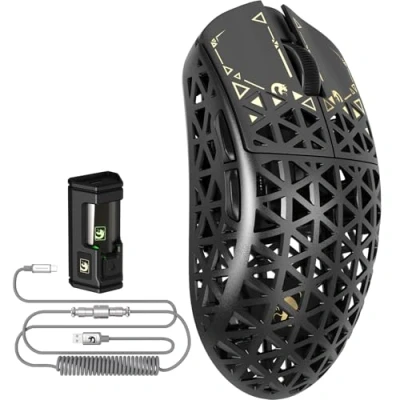 Image de MAMBASNAKE M5 Ultra Carbon Fiber 8000 Hz Souris de jeu sans fil, 39 g, super légère, 42000 DPI, capteur PAW3950MAX, puce nordique 52840, Bluetooth/2.4G/USB C avec câble souris, pour PC/Mac