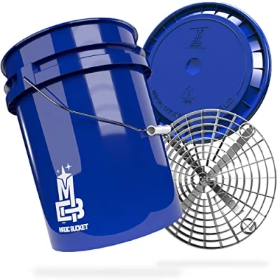 Image de MAGIC BUCKET Kit de lavage à la main pour voiture seau Avec couvercle assorti 5 GALLONEN US env. 20 litres Grit Guard Filtre saleté Bleu/argenté