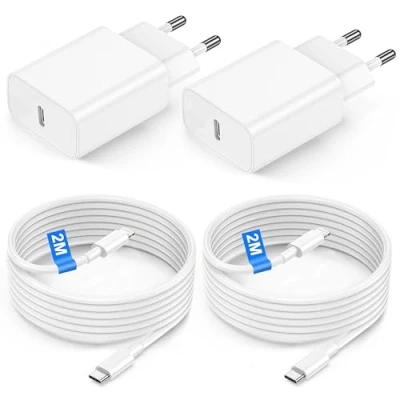 Image de Chargeur Rapide pour iPhone 14/14 Pro /14 Max Plus/iPhone 13/13 /13 Max/12/11/SE/Mini/X/XS/XR, 20W 4 Pack USB C Prise et 2M Cable Secteur USBC Mural Type Alimentation Adaptateur