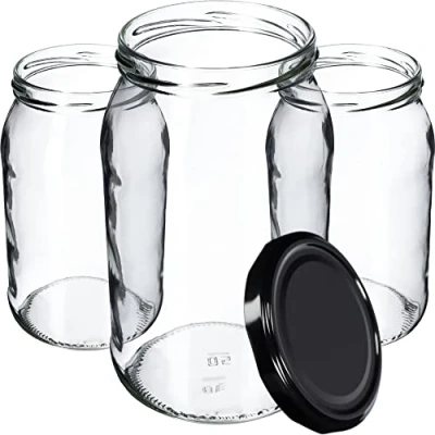 Image de KADAX Weck Lot de 24 bocaux en verre, 900 ml, à insérer, utilisables comme pots confiture, provision, conserve, noirs