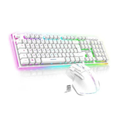 Image de Spirit of Gamer CLS MK600WT clavier Souris incluse Jouer USB AZERTY Anglais Blanc Neuf