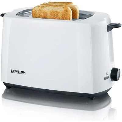 Image de SEVERIN Grille pain automatique 700 W, Toaster compact jusqu’à 2 tranches, électrique avec réglage du degré de brunissage &amp; support pour réchauffer les viennoiseries, blanc, AT 2286