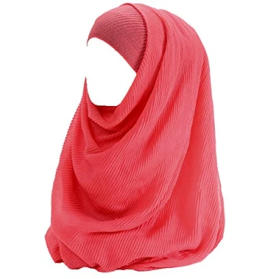 Image de Lina &amp; Lily Écharpe hijab pour femme musulmane, tissu en coton plissée et léger (Corail)