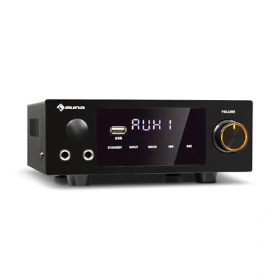 Image de AUNA AMP 2 DG aAmplificateur HiFi stéréo, x 50 W RMS, Bluetooth, entrée numérique: Optique et coaxiale, USB, AUX DVD, Graves, aigus, Balance, écho réglables, écran LED Noir