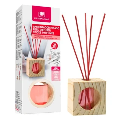 Image de CRISTALINAS Désodorisant pour la Maison Mikado Wooden Cube absorbeur d&#039;odeurs 30ml Parfum de Fruits Rouges
