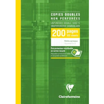 Image de Clairefontaine 5722C Un Étui de Copies Doubles non Perforées A4 21x29,7 cm 200 Pages Petits Carreaux Papier Blanc 90 g Réutilisable
