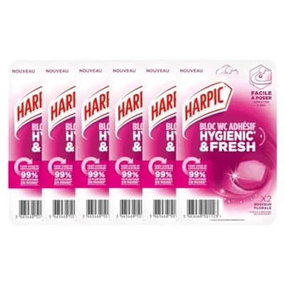 Image de Harpic Lot de 3x2 Blocs WC adhésif Hygienic &amp; Fresh Douceur Florale (12)