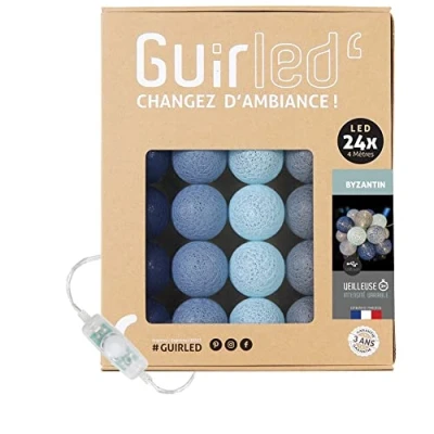 Image de GuirLED Guirlande lumineuse boules coton LED USB Veilleuse bébé 2h Adaptateur secteur double 2A inclus 3 intensités 24 2.4m Byzantin