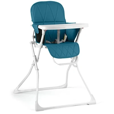 Image de Ricokids Nuco Chaise haute pour enfant Siège avec plateau amovible Repose pieds Ceinture de sécurité pliable Léger et peu encombrant Évolutif (blanc/bleu)