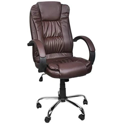 Image de MALATEC Fauteuil de bureau confortable et pivotant avec revêtement en cuir synthétique Noir/blanc/marron 8983