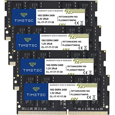 Image de Timetec Kit de mémoire vive 64 Go (4 x 16 Go) DDR4 2400 MHz PC4 19200 Non ECC Unbuffered 1,2 V CL17 2Rx8 Dual Rank 260 Broches SODIMM pour Ordinateur Portable PC Notebook