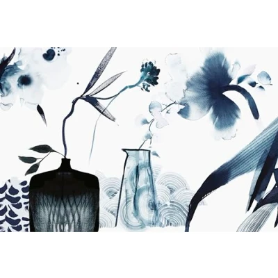 Image de Clairefontaine 115939C Un Sous main Bureau en Carton 60x40 cm Motif Floral Peint à l&#039;Encre Bleue Papier finition satiné Home Office Collection Inkebana