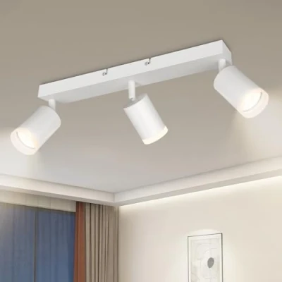 Image de Kambo Plafonnier 3 Spots Blanc Spot Plafond GU10 Cuisine Orientables Moderne Luminaire Applique Interieur LED pour Chambre Salon Sans Ampoules