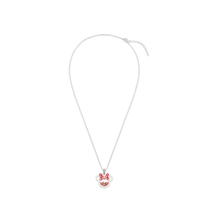 Image de Disney Minnie CF00308SJANL Q.PH Collier en laiton plaqué argent avec nœud émail rouge Pierre de naissance du mois janvier, taille unique, Laiton, Pas gemme
