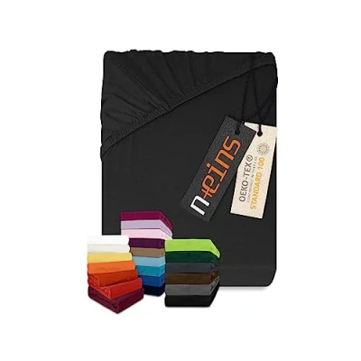 Image de Npluseins Drap housse en jersey 100 % coton 70 x 140 cm noir
