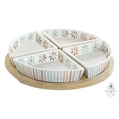 Image de Plateau à apéritifs DKD HOME DECOR Standard Grès cérame Bambou Blanc
