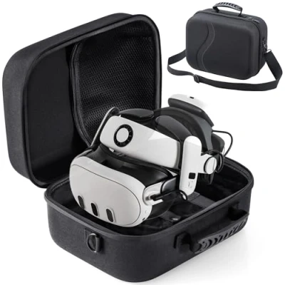 Image de Grand étui de transport pour Meta Quest 3, voyage rigide amélioré compatible avec Kiwi Design/BOBOVR S3 Pro et autres accessoires sangle tête Elite, Oculus 3
