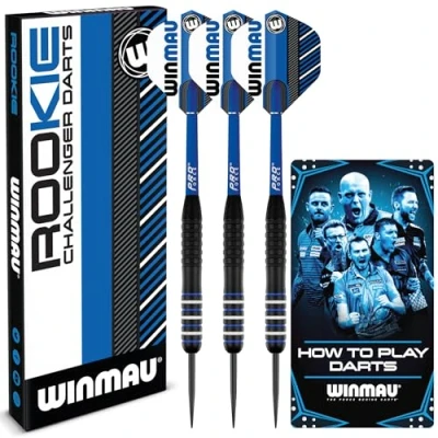 Image de WINMAU Rookie Jeu de fléchettes en Laiton Bleu avec ailettes, tiges (tiges) et livret Exclusif