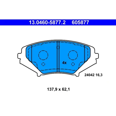 Image de ATE 13.0460 5877.2 Jeu de plaquettes frein non préparé pour indicateur d&#039;usure, contact signal d&#039;usure exclu MAZDA: RX 8