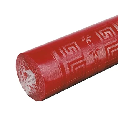 Image de Pro Nappe Réf R485021I jetable en Papier damassé rouleau de 50 M long X 1,18 large au motif universel chic et classique 166 couverts Couleur rouge