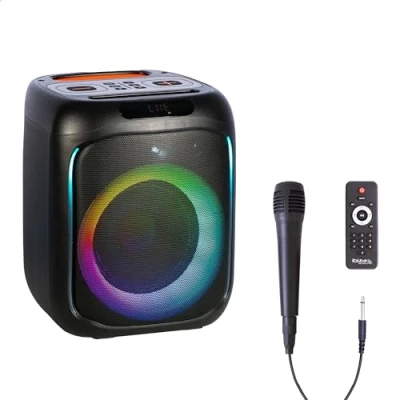 Image de Ibiza CUBE180 Enceinte de 6.5/16cm 180W sur batterie avec micro filaire et effet lumineux Bluetooth, USB, MicroSD, TWS Noir