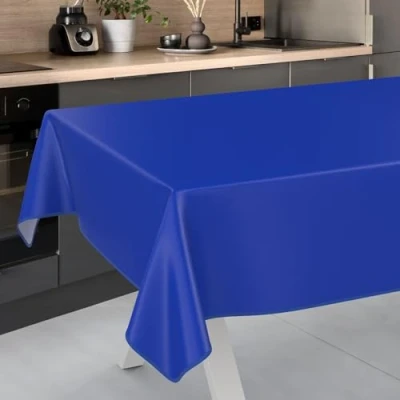 Image de ANRO Nappe en Toile cirée Lavable, pour Table de Jardin, extérieur et intérieur, avec Ourlet, Bleue, 100 x 140 cm