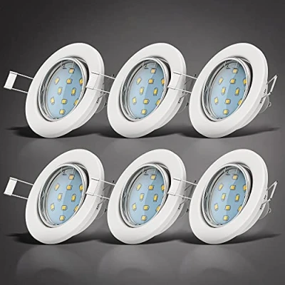 Image de B.K.Licht lot de 6 spots LED encastrables orientables blancs, ampoules GU10 incluses, éclairage plafond intérieur, lumière blanche chaude, 230V, IP23, 6x3W