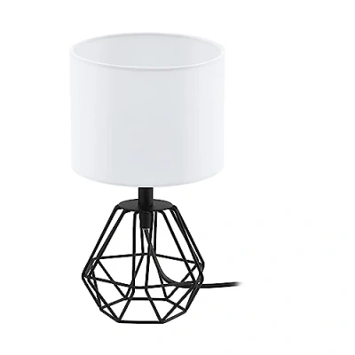 Image de Eglo lampe de table CARLTON 2, 1 à poser vintage flamme, chevet en acier et tissu, couleur : noir, blanc, douille E14, interrupteur inclus
