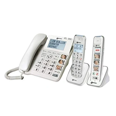 Image de Geemarc Pack Senior Téléphone Fixe Amplifié et Ses Combinés Additionnels avec Répondeur Larges Touches Photo Personnalisables pour Séniors Perte Auditive Faible ou Moyenne Version FR
