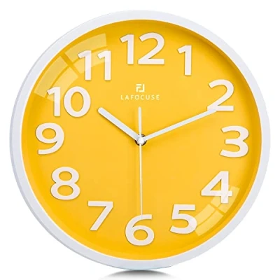 Image de Lafocuse Horloge Murale Jaune Moutarde Moderne Grande Chiffres 3D Pendule Apprentissage Silencieuse Facile à Lire Déco pour Enfant Fille Chambre Salon 30cm
