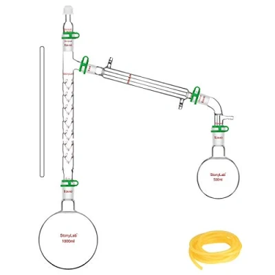 Image de stonylab 13 Pièces Kit de Distillation, d&#039;appareil Distillation à Fond Rond en Verre Borosilicaté 24/40 avec Condenseur Liebig et Deux Ballons Laboratoire,
