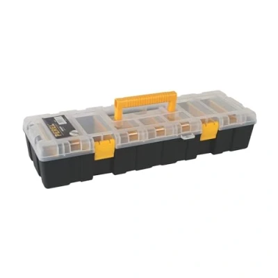 Image de Perel Boite de rangement, max. 9 compartiments, 8 séparateurs, couvercle transparent, empilable, 460 x 160 90 mm, noir/jaune