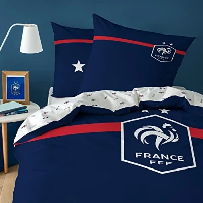Image de FFF Challenge Parure de lit simple 100 % coton Oeko Tex Housse couette 140X200 cm + Taie d&#039;oreiller 63X63 imprimé garçon Bleu