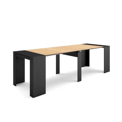 Image de Skraut Home Table Console Extensible Meuble 260 pour 12 Personnes à Manger Style Moderne Noir et chêne