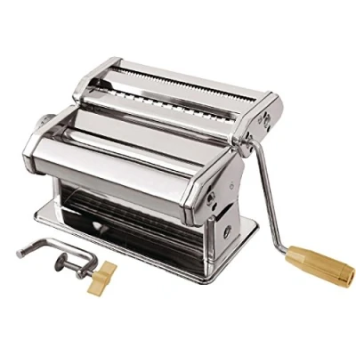 Image de Vogue Machine à pâtes 8 pouces, acier inoxydable Produit des dans une variété d&#039;épaisseurs, en 2 largeurs Commande manuelle, chromé, usage professionnel et domestique, GG737