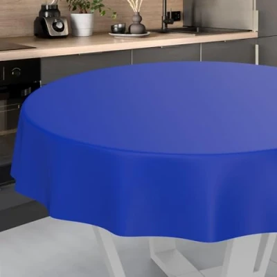 Image de ANRO Nappe en Toile cirée, Lavable, pour Table de Jardin, extérieur et intérieur, Ronde, Bord coupé, Bleue, 120 cm
