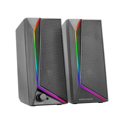 Image de MARSGAMING MS72, Haut Parleurs Gaming 15W, Éclairage RGB Flow, 2 Drivers Actifs, Chipset DSP, Connexion Plug&amp;Play USB et Jack 3.5mm, Molette Contrôle du Volume Port Audio pour Casque, Noir