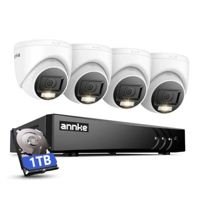 Image de ANNKE Kit Caméra de Surveillance Exterieure 3K Lite H.265+ DVR avec 1TB HDD et 4 Caméras 1080p Vidéosurveillance Etanches, Détection Personne/Véhicule, Accès à Distance, Alarme par E mail