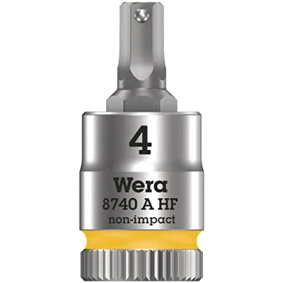 Image de Wera 05003333001 8740 A HF Douille Embout Zyklop pour Vis à six pans creux, emmanchement 1/4“ avec fonction de retenue, 4, 0 x 28 mm, Jaune