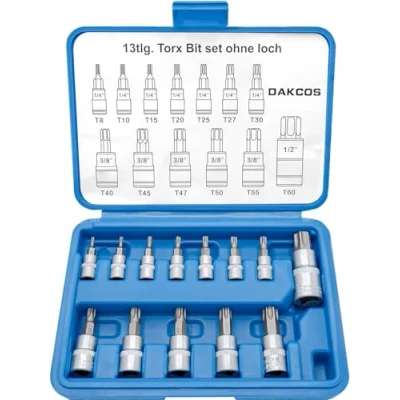 Image de DAKCOS 13PC douille Torx jeu de clés à T8 T60, embouts douilles étoilé, d&#039;embouts 1/4, 3/8, 1/2