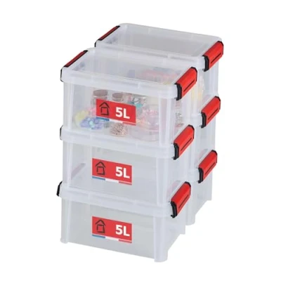 Image de SUNDIS Clip’N Store, lot de 6 boîtes rangement 5L en plastique transparent, renforcées avec couvercle clipsable, aptes au contact alimentaire, parois droites, superposables et combinables